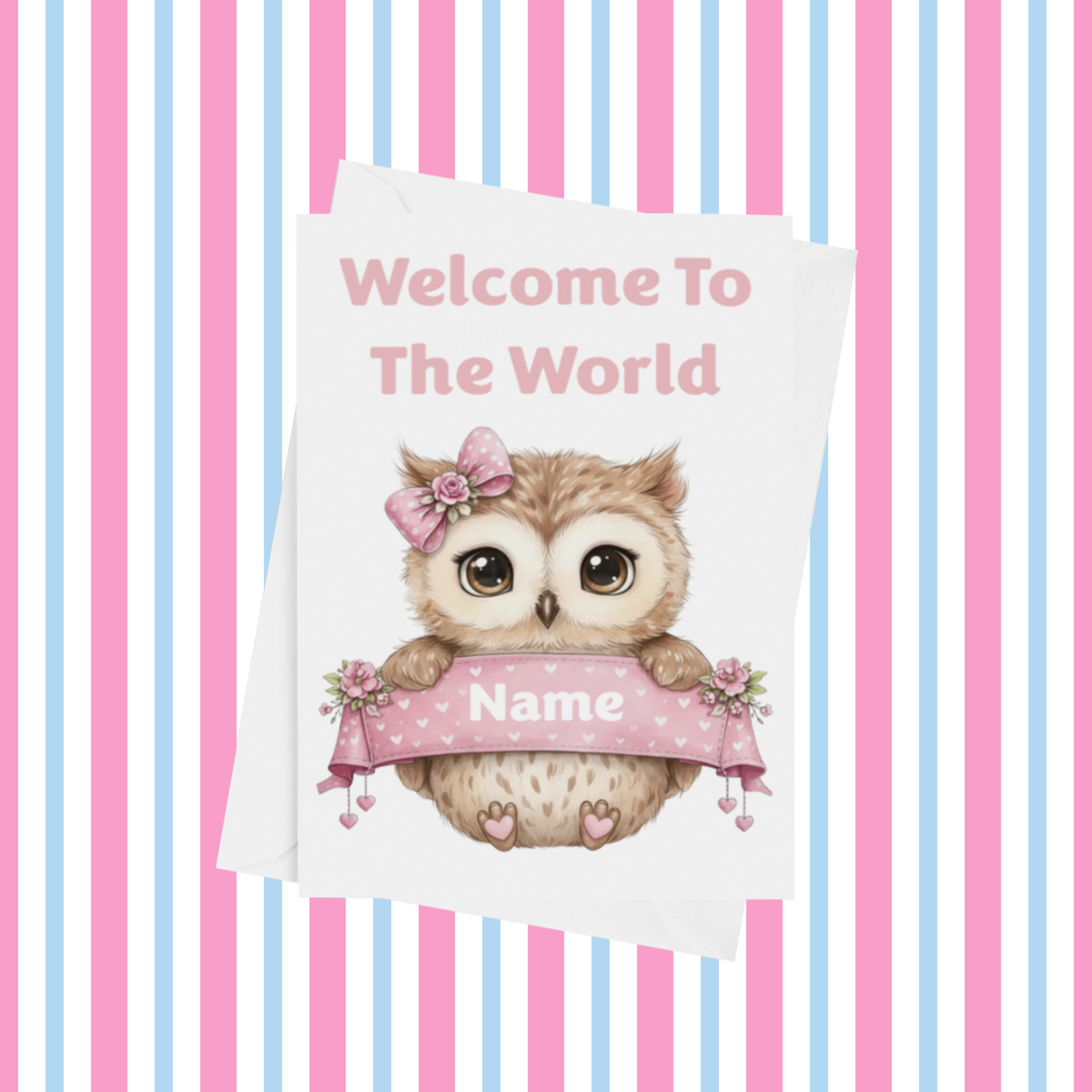 Welcome To The World Personalised Card for New Baby Animals in Pink