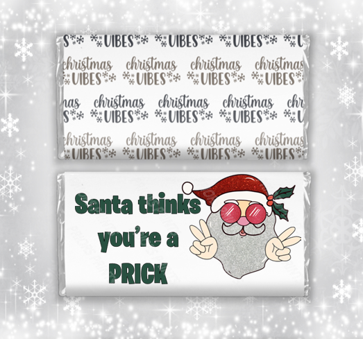 Santa Thinks Christmas Chocolate Bar Wrapper with Swear Words