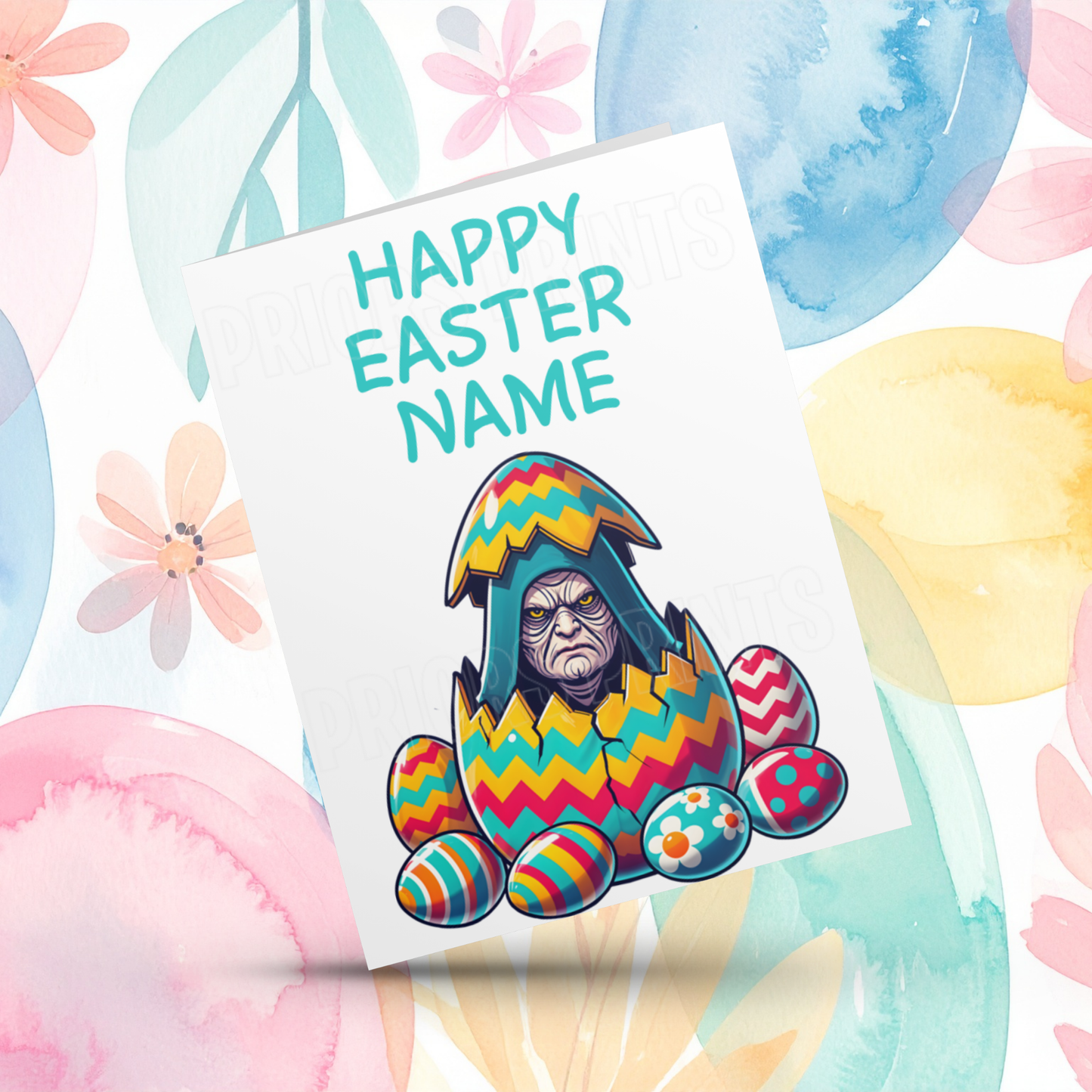 Mixed Characters in Easter Egg Personalised Easter Card- Listing 1