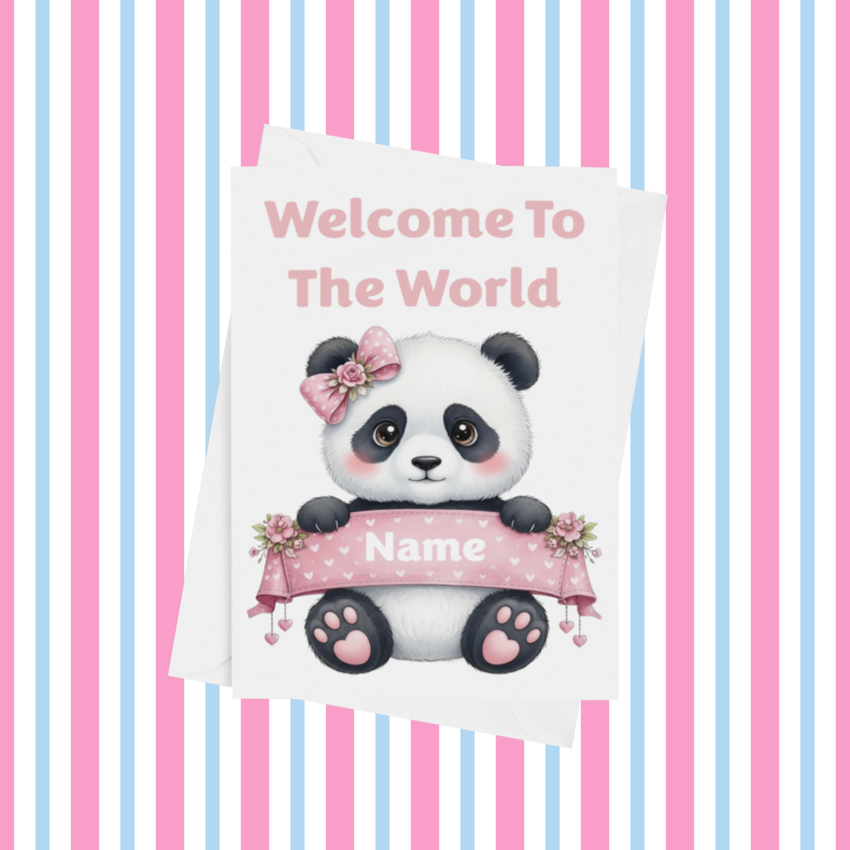Welcome To The World Personalised Card for New Baby Animals in Pink