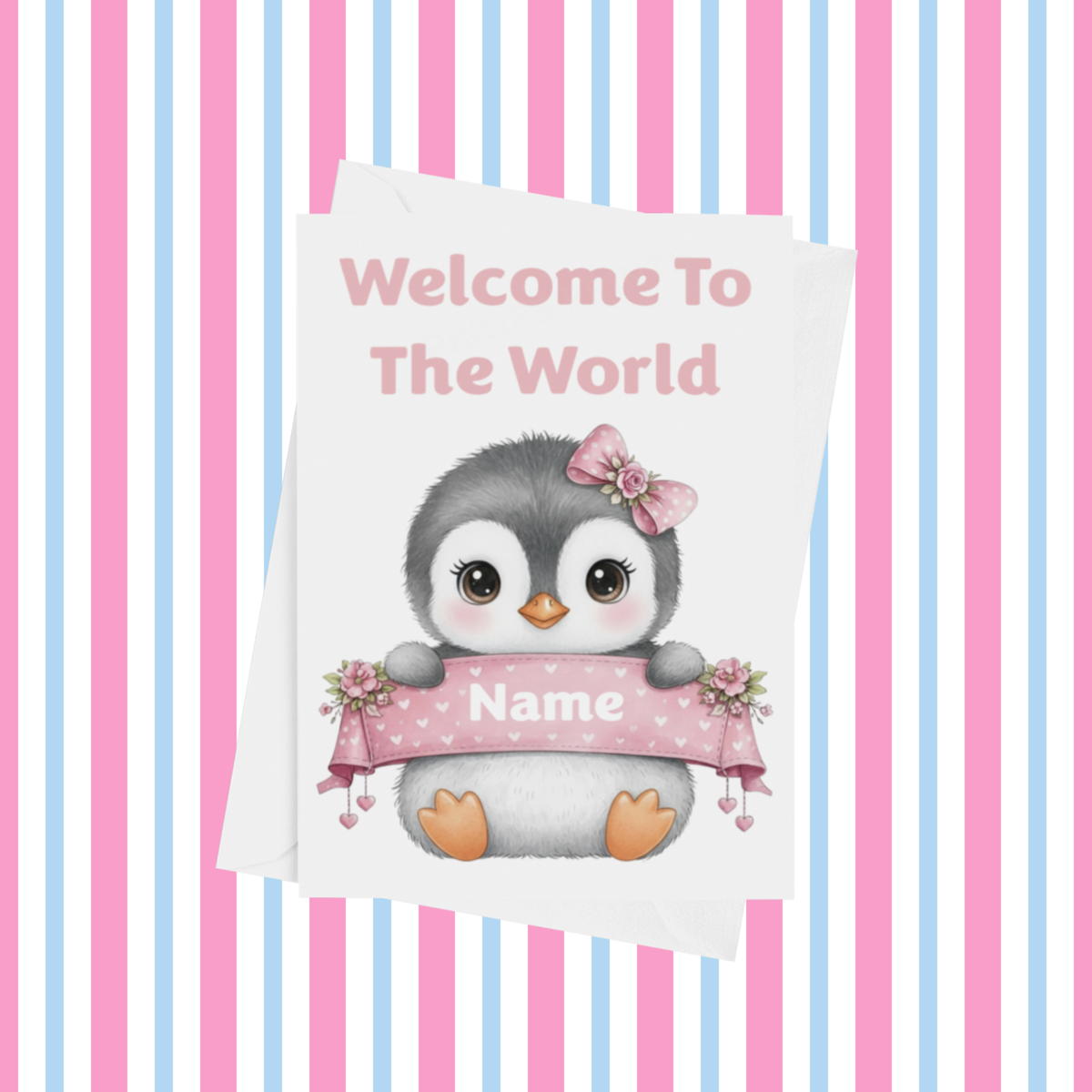 Welcome To The World Personalised Card for New Baby Animals in Pink