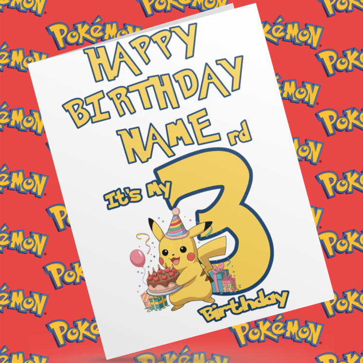 Personalised Pokemon Birthday Card with Age 1-9 Years