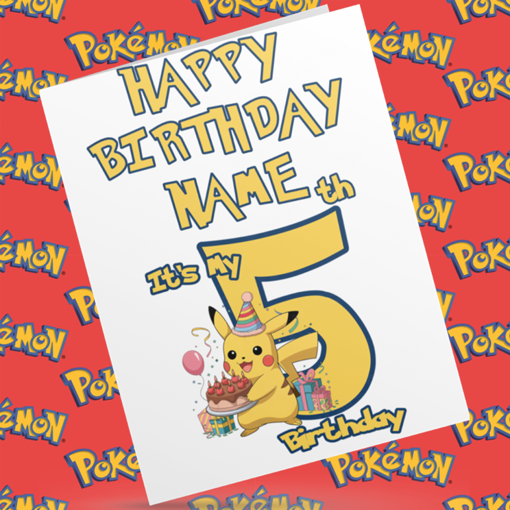 Personalised Pokemon Birthday Card with Age 1-9 Years