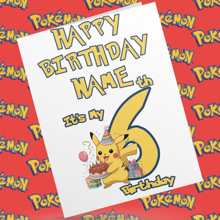 Personalised Pokemon Birthday Card with Age 1-9 Years