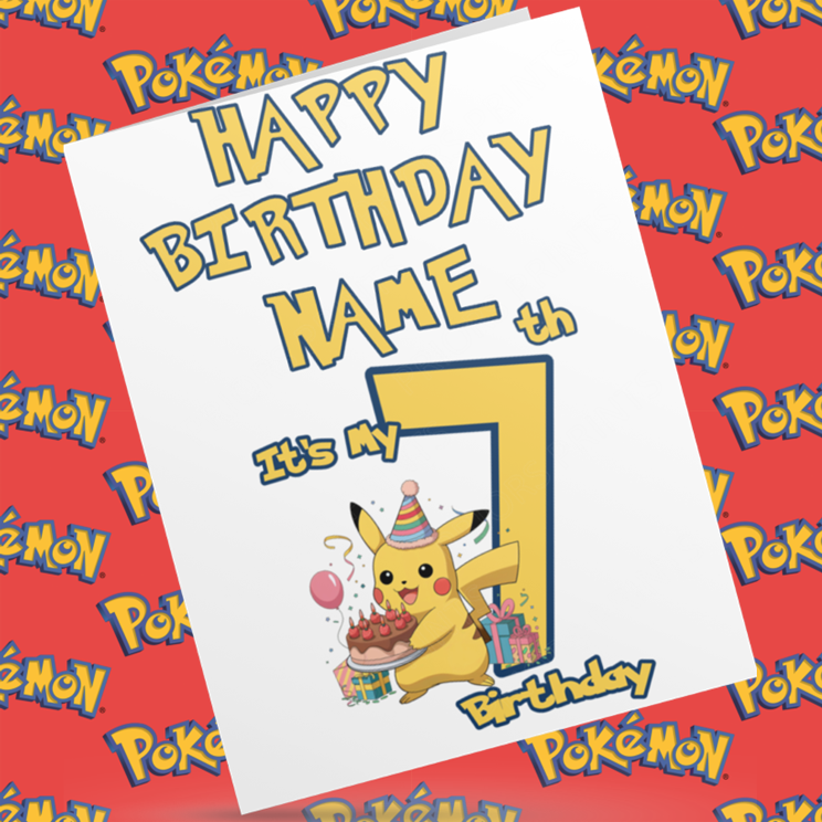 Personalised Pokemon Birthday Card with Age 1-9 Years