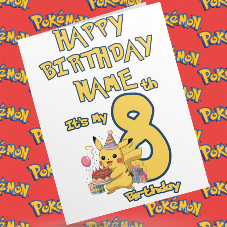 Personalised Pokemon Birthday Card with Age 1-9 Years