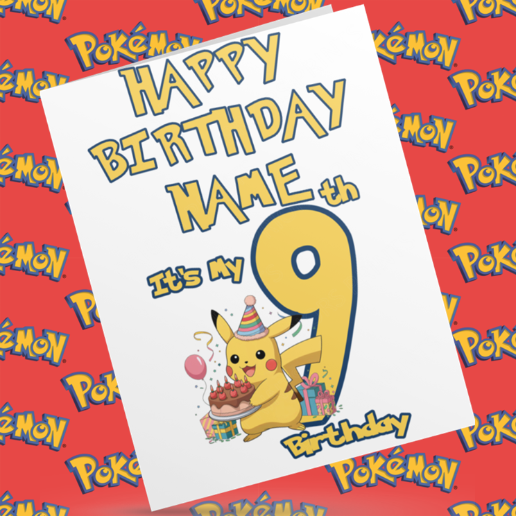 Personalised Pokemon Birthday Card with Age 1-9 Years