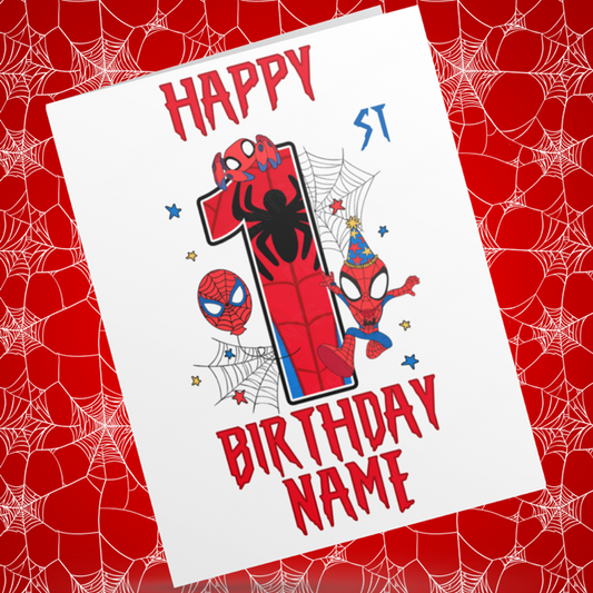 Personalised Spiderman Birthday Card with Age 1-9 Years