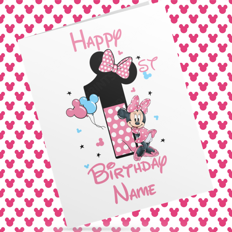 Personalised Minnie Mouse Birthday Card with Age 1-9 Years