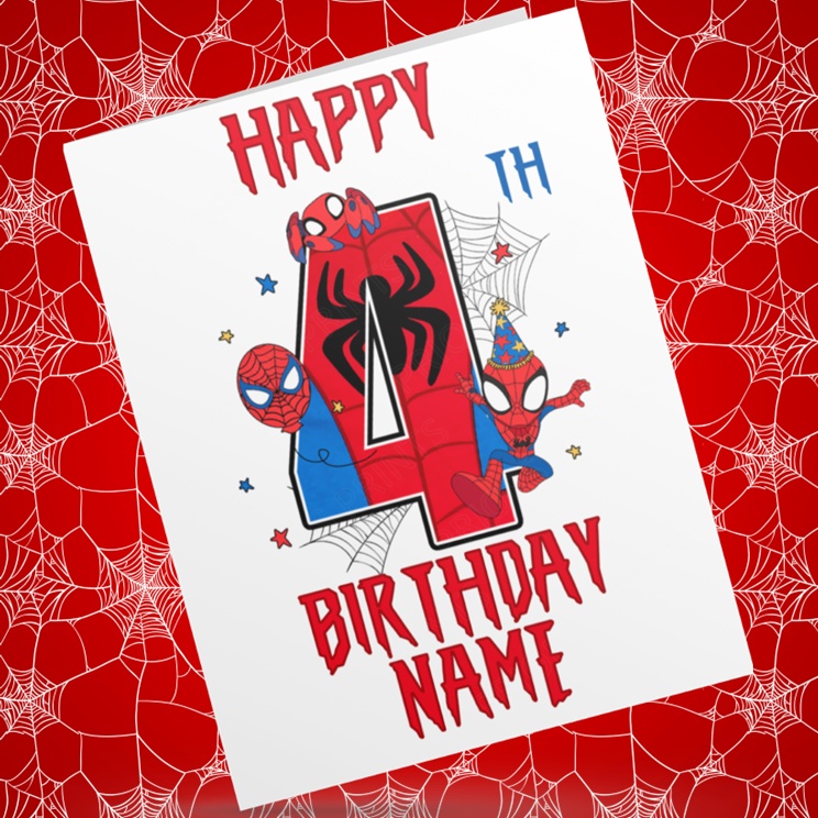 Personalised Spiderman Birthday Card with Age 1-9 Years