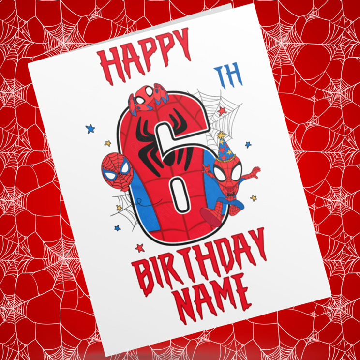 Personalised Spiderman Birthday Card with Age 1-9 Years