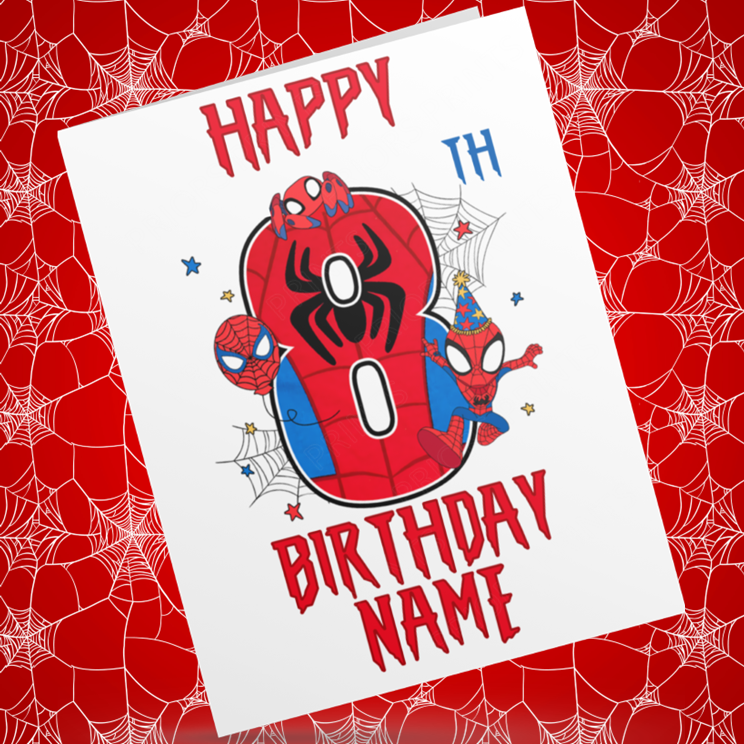 Personalised Spiderman Birthday Card with Age 1-9 Years