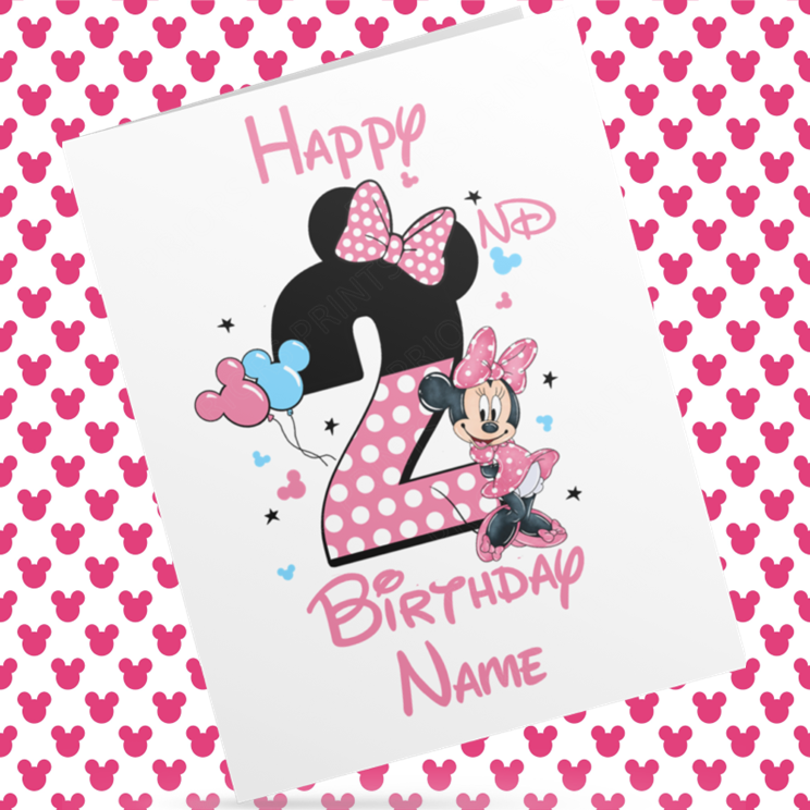 Personalised Minnie Mouse Birthday Card with Age 1-9 Years