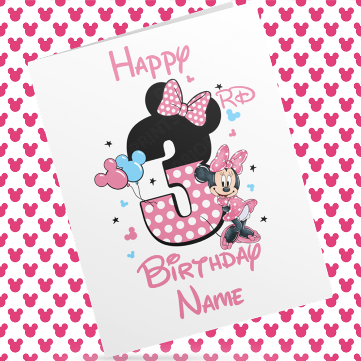 Personalised Minnie Mouse Birthday Card with Age 1-9 Years