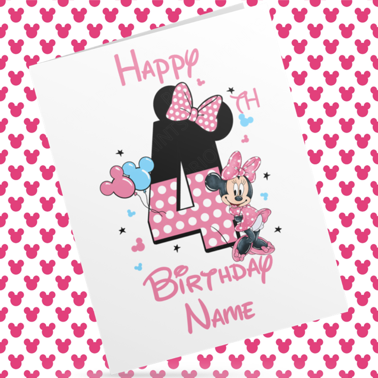 Personalised Minnie Mouse Birthday Card with Age 1-9 Years
