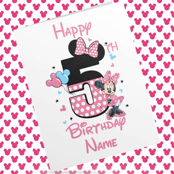 Personalised Minnie Mouse Birthday Card with Age 1-9 Years