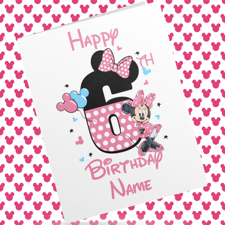 Personalised Minnie Mouse Birthday Card with Age 1-9 Years