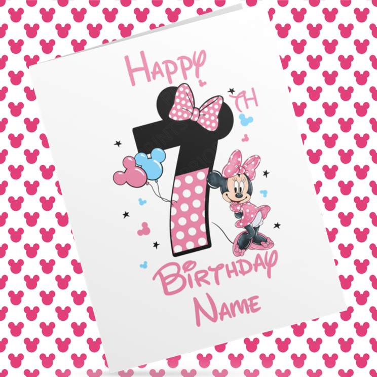 Personalised Minnie Mouse Birthday Card with Age 1-9 Years