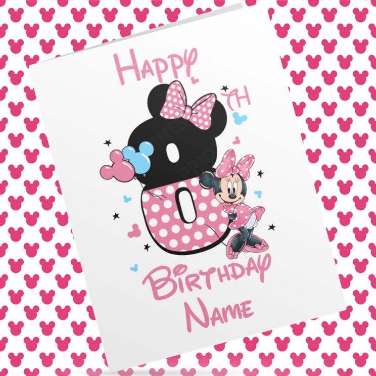 Personalised Minnie Mouse Birthday Card with Age 1-9 Years