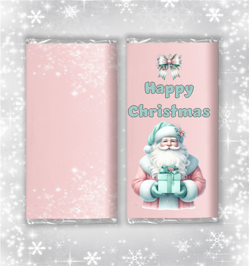 Pastel Pink & Green Christmas Chocolate Bar Wrapper
