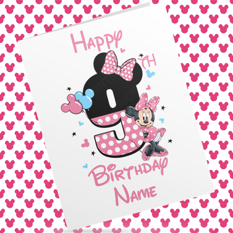 Personalised Minnie Mouse Birthday Card with Age 1-9 Years