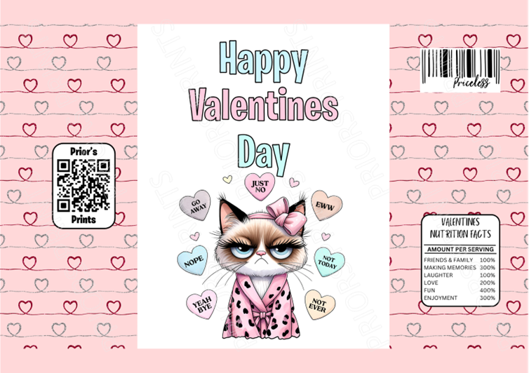 Grumpy Cat Valentines Treat Packets (Medium Sized)