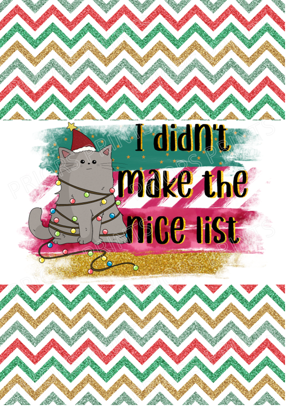 Didn't make the Nice List funny Cat Christmas Chocolate Bar Wrapper