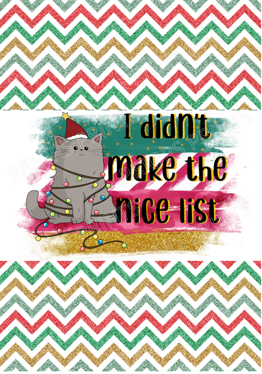 Didn't make the Nice List funny Cat Christmas Chocolate Bar Wrapper