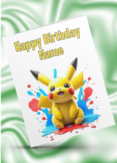 Colour Splash Pikachu Personalised Birthday Card