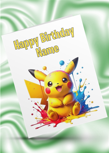 Colour Splash Pikachu Personalised Birthday Card