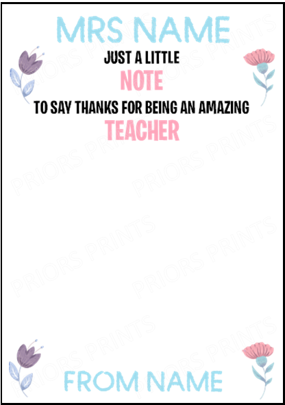 Personalised Thank You Teacher Post-it Note Gift, Teaching Assistant, Head Teacher, Key Worker, Preschool, End Of Term Gift Present