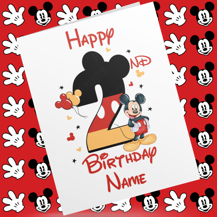 Personalised Mickey Mouse Birthday Card with Age 1-9 Years