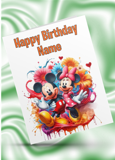 Mickey & Minnie Mouse Colour Splash Personalised Birthday Card