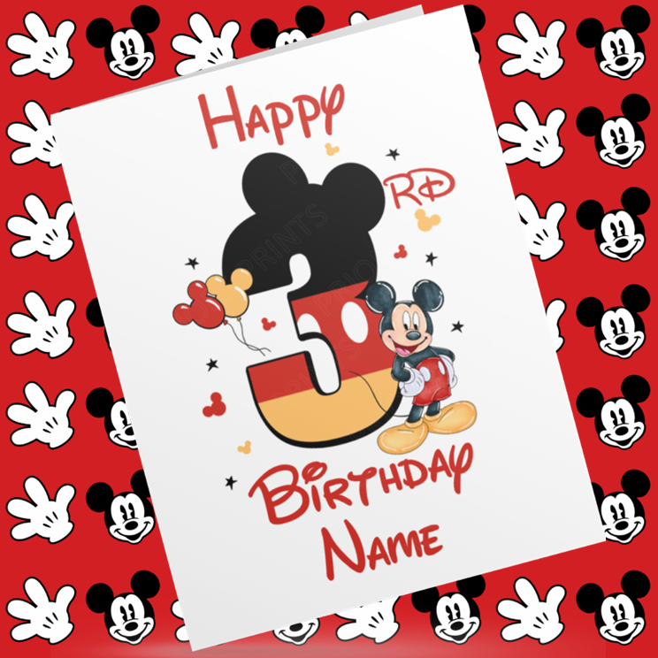 Personalised Mickey Mouse Birthday Card with Age 1-9 Years