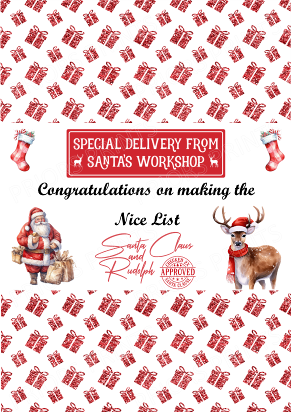 Nice List Christmas Chocolate Bar Wrapper- Matches Santa Letters