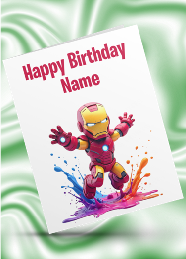 Colour Splash Iron Man Personalised Birthday Card