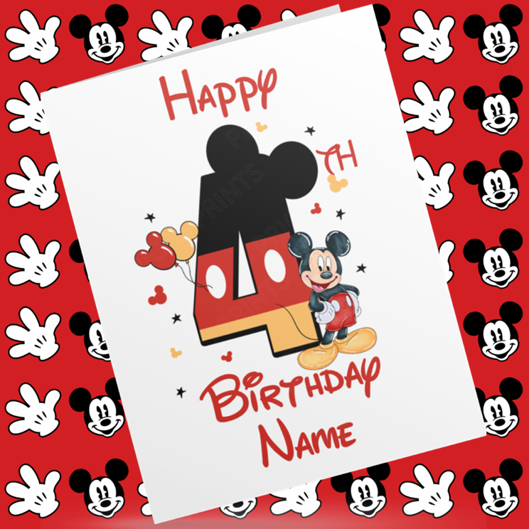 Personalised Mickey Mouse Birthday Card with Age 1-9 Years