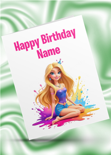 Colour Splash Barbie Personalised Birthday Card