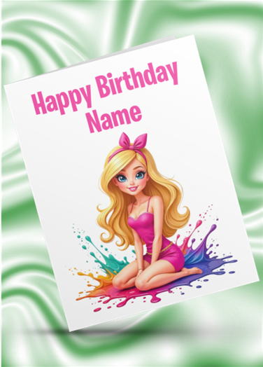 Colour Splash Barbie Personalised Birthday Card