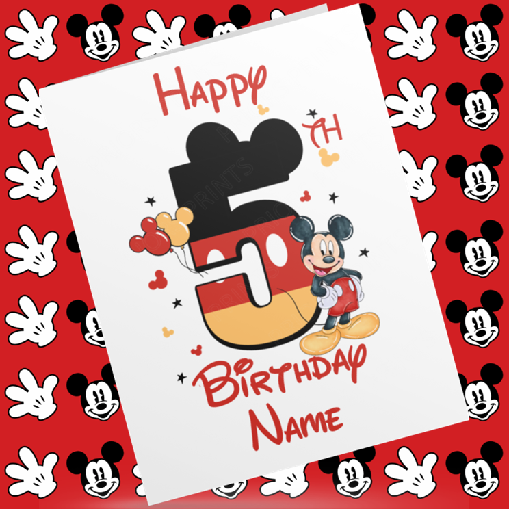 Personalised Mickey Mouse Birthday Card with Age 1-9 Years