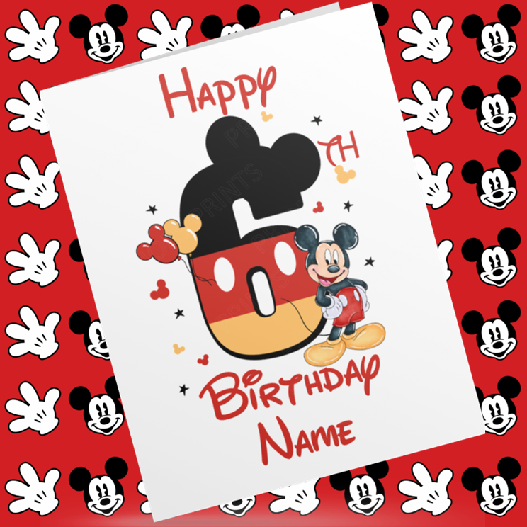 Personalised Mickey Mouse Birthday Card with Age 1-9 Years