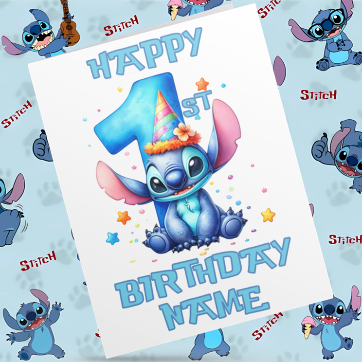 Personalised Stitch Birthday Card with Age 1-9 Years