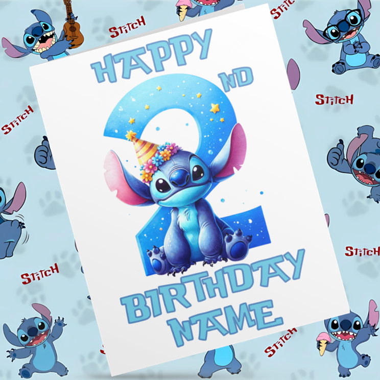 Personalised Stitch Birthday Card with Age 1-9 Years