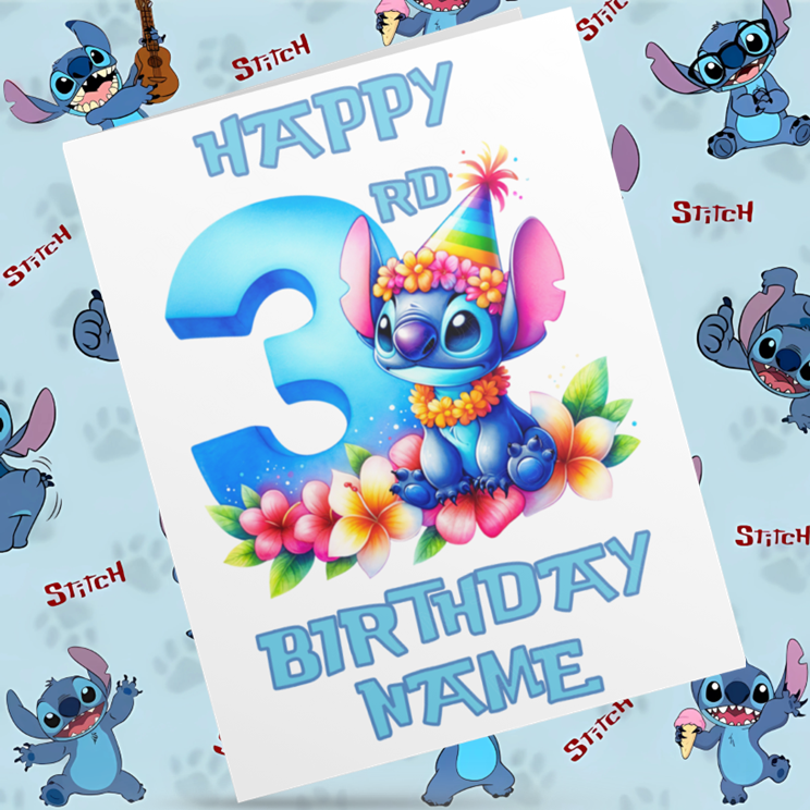 Personalised Stitch Birthday Card with Age 1-9 Years