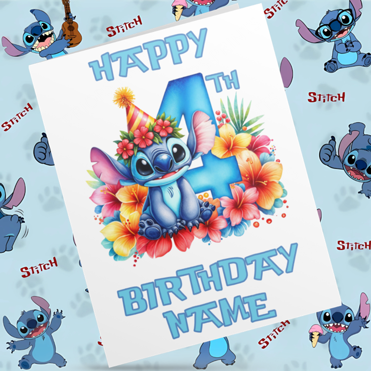 Personalised Stitch Birthday Card with Age 1-9 Years