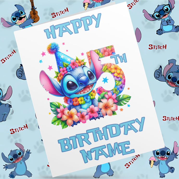 Personalised Stitch Birthday Card with Age 1-9 Years