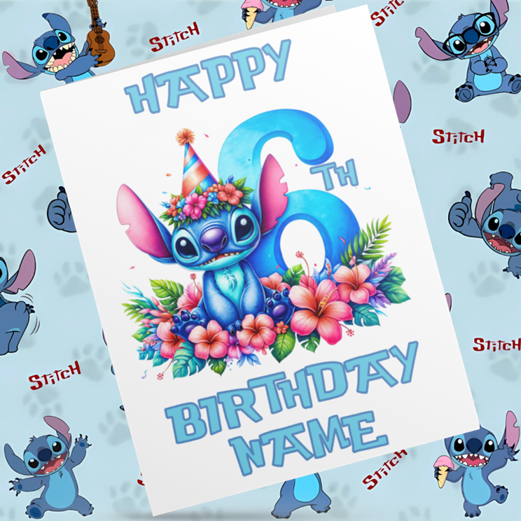 Personalised Stitch Birthday Card with Age 1-9 Years