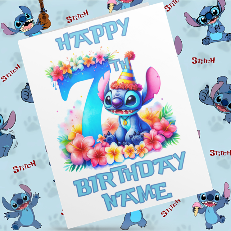 Personalised Stitch Birthday Card with Age 1-9 Years