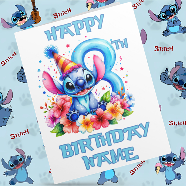 Personalised Stitch Birthday Card with Age 1-9 Years