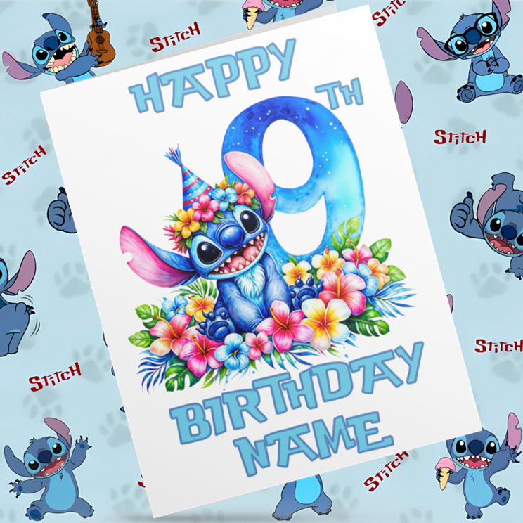 Personalised Stitch Birthday Card with Age 1-9 Years